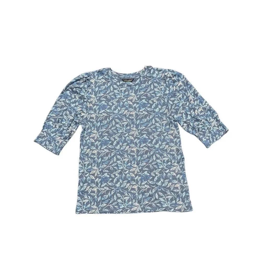 Lucky Brand Print 3/4 Sleeve Blue Printed Top Women's Medium